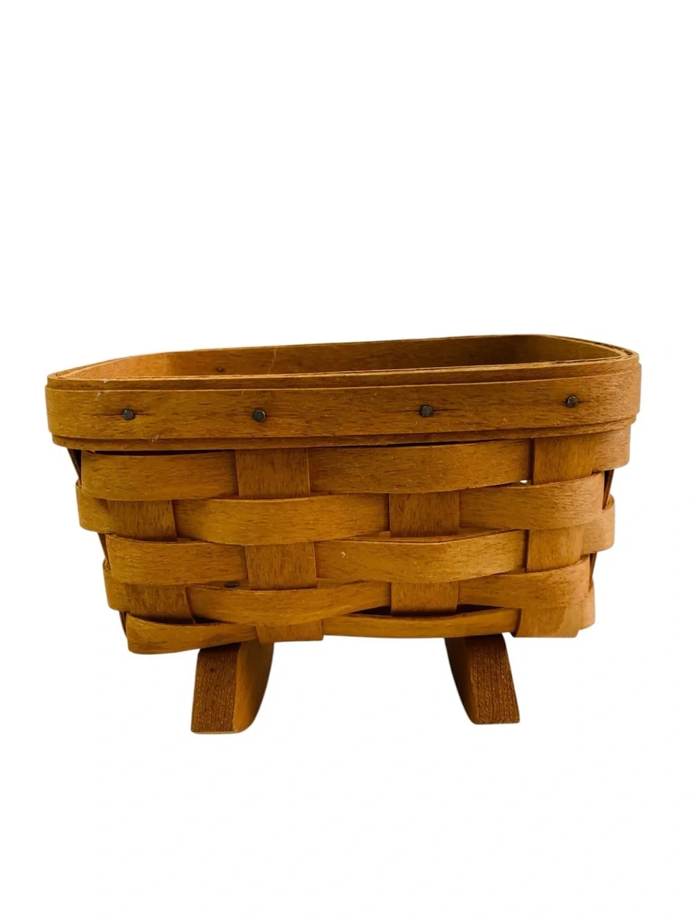 Longaberger Handwoven Signed Rocker/Cradle Basket 7” x 4.5” x 5”
